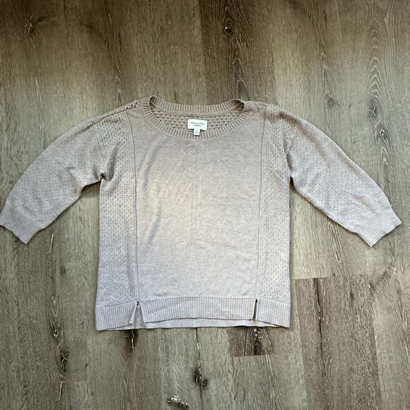 American Eagle Outfitters Beige Knit 3/4 Sleeve Sweater Women’s  L 100% Cotton - Picture 1 of 11
